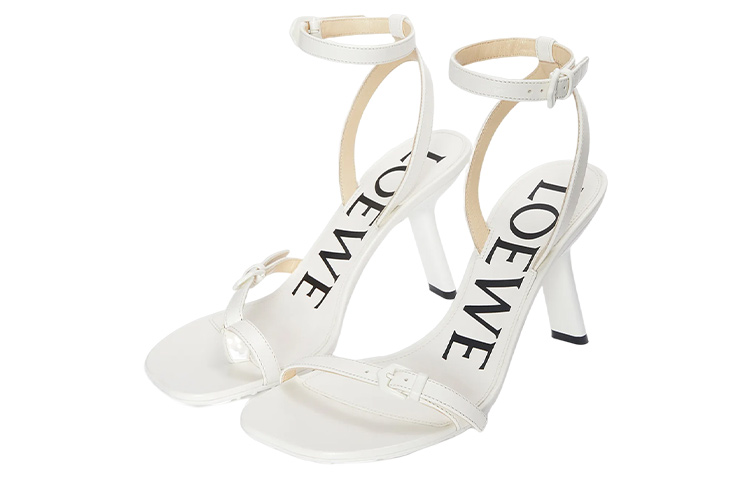 (W) LOEWE Leather High Heel Buckle Sandal 'White' 圖 2