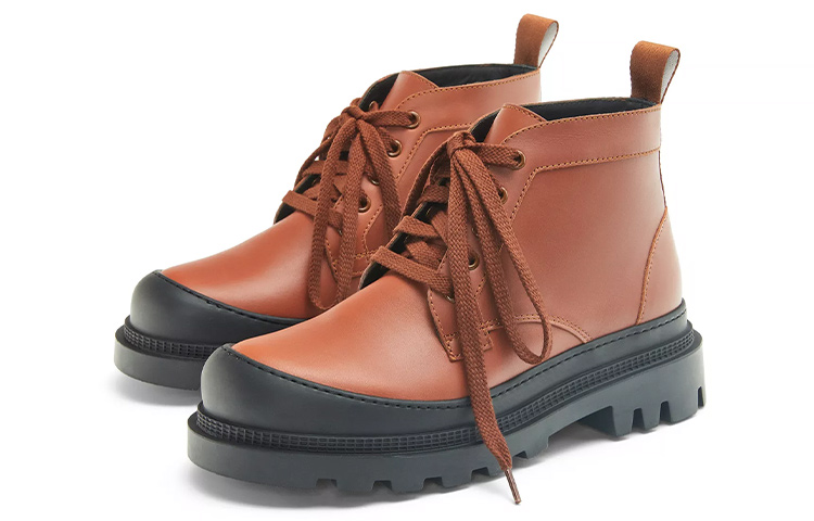 Order 羅意威 LOEWE 皮革 繫帶 短靴 女款 棕色