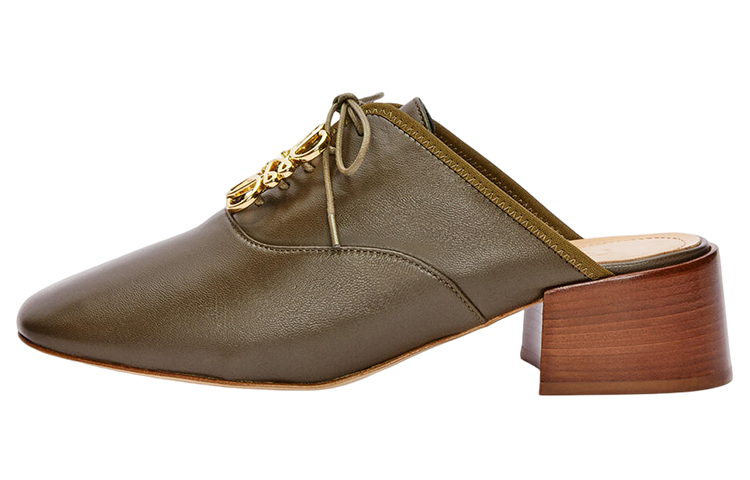 (W) LOEWE Leather Logo Block Heel Sandal 'Dark Green'