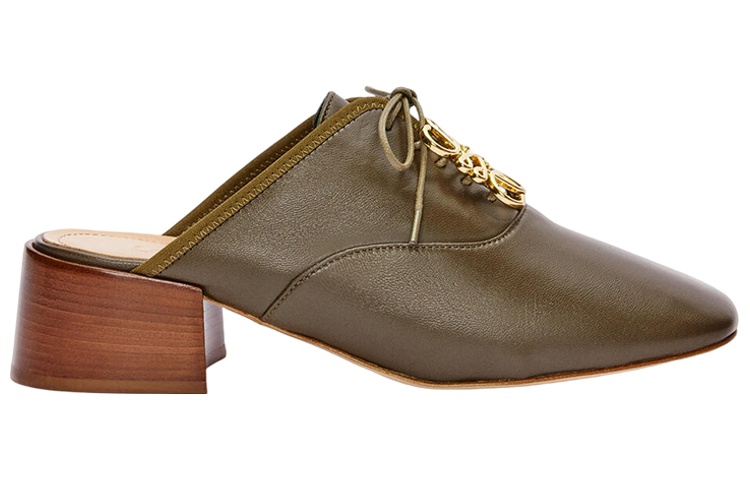 (W) LOEWE Leather Logo Block Heel Sandal 'Dark Green' 圖 2