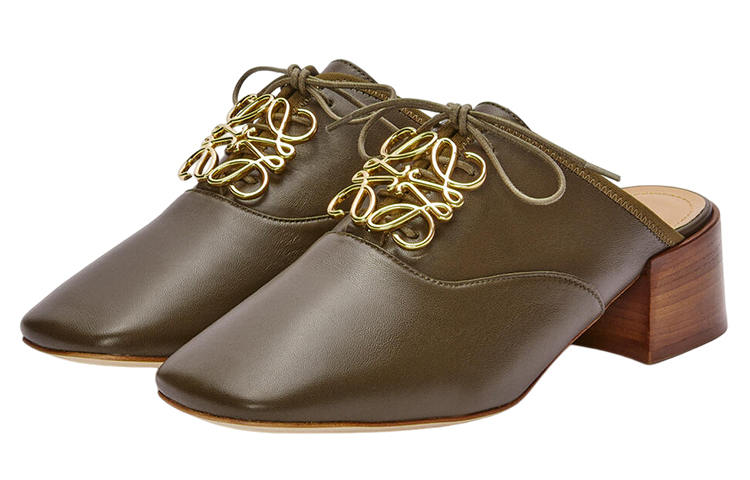 (W) LOEWE Leather Logo Block Heel Sandal 'Dark Green' 圖 3