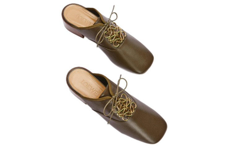 (W) LOEWE Leather Logo Block Heel Sandal 'Dark Green' 圖 4