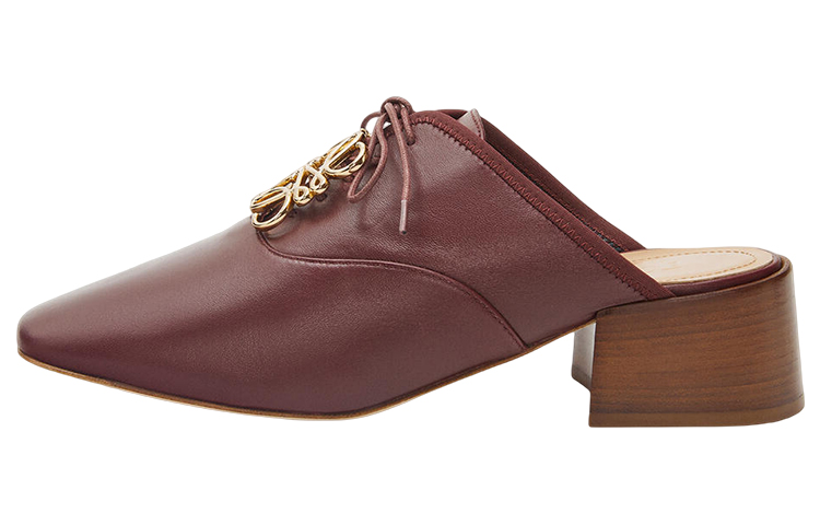 (W) LOEWE Leather Logo Block Heel Sandals 'Burgundy'