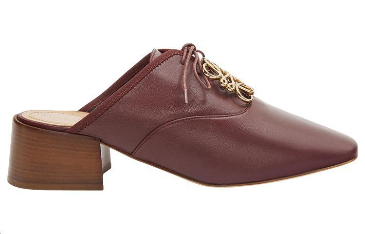 (W) LOEWE Leather Logo Block Heel Sandals 'Burgundy' 圖 2