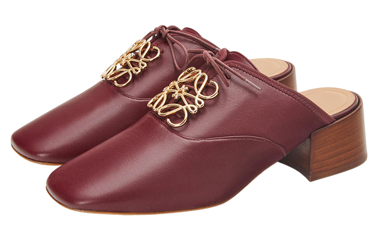 (W) LOEWE Leather Logo Block Heel Sandals 'Burgundy' 圖 3