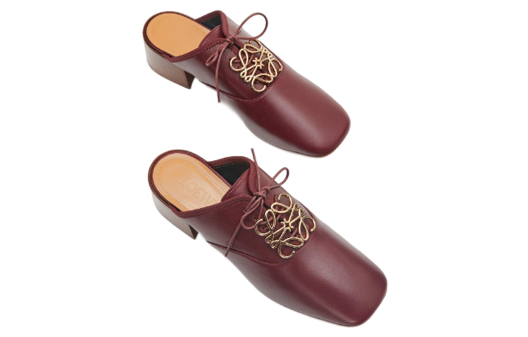 (W) LOEWE Leather Logo Block Heel Sandals 'Burgundy' 圖 4