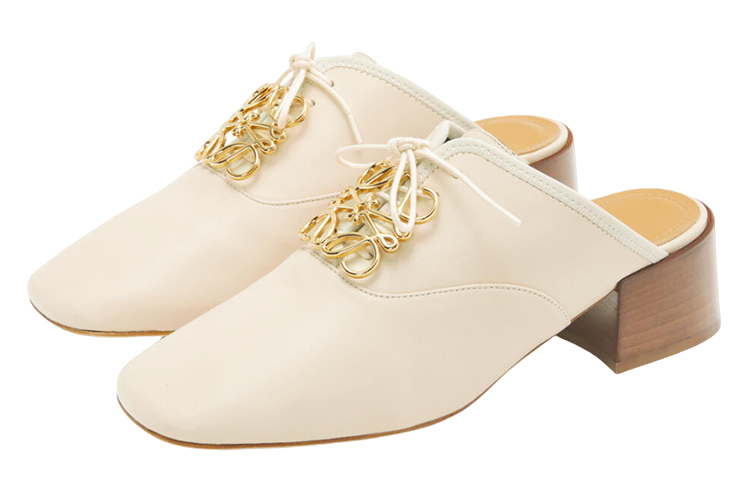 (W) LOEWE Leather Logo Chunky Heel Sandal 'White' 圖 2