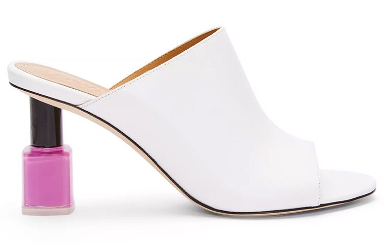 (W) LOEWE Leather Nail Polish Heel Fashion Slide 'Pink White' 圖 2