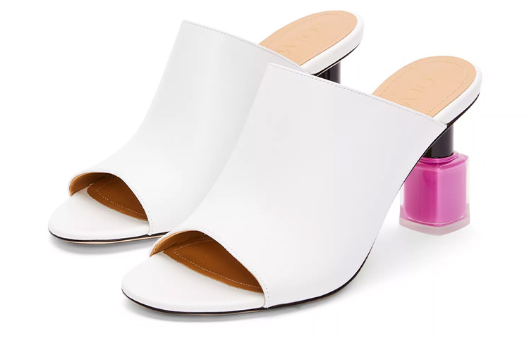 (W) LOEWE Leather Nail Polish Heel Fashion Slide 'Pink White' 圖 3
