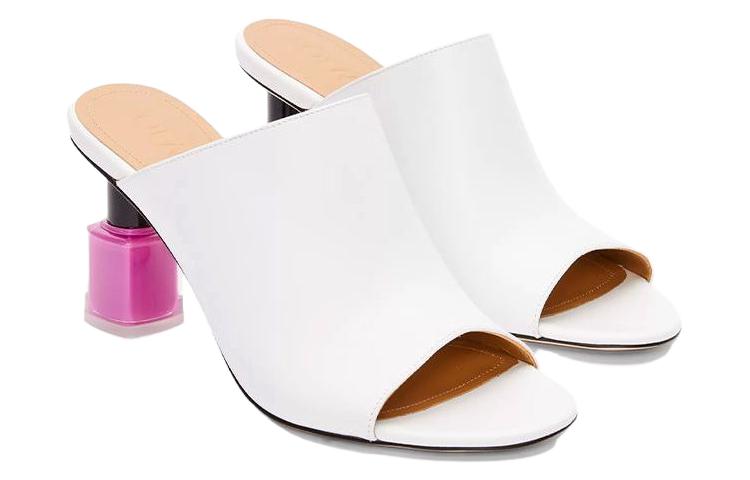 (W) LOEWE Leather Nail Polish Heel Fashion Slide 'Pink White' 圖 4