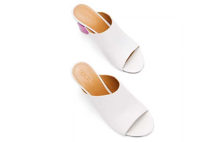 (W) LOEWE Leather Nail Polish Heel Fashion Slide 'Pink White' 圖 5