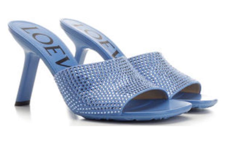 Order (W) ロエベ レザーオープントゥフラットサンダル (ブルー) L815379X78-4774