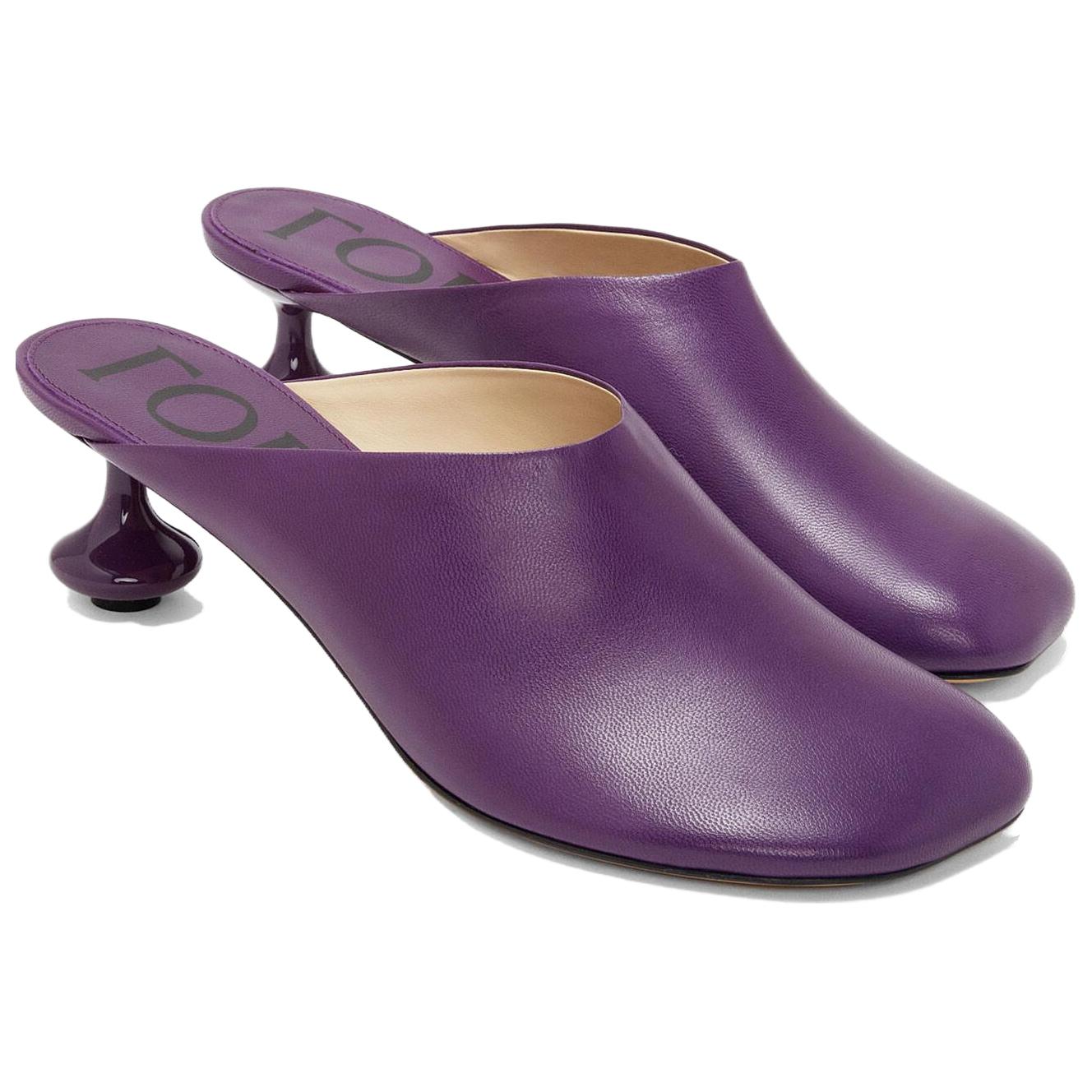 Shop (Women) LOEWE Leather Round-Toe Slip-On Mules 'Purple' L814379X28-8461