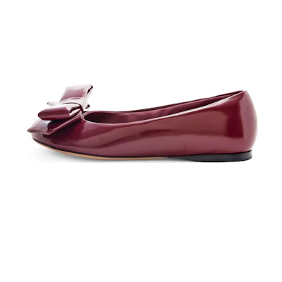 (W) LOEWE Leather Round Toe Bow 'Red Brown'