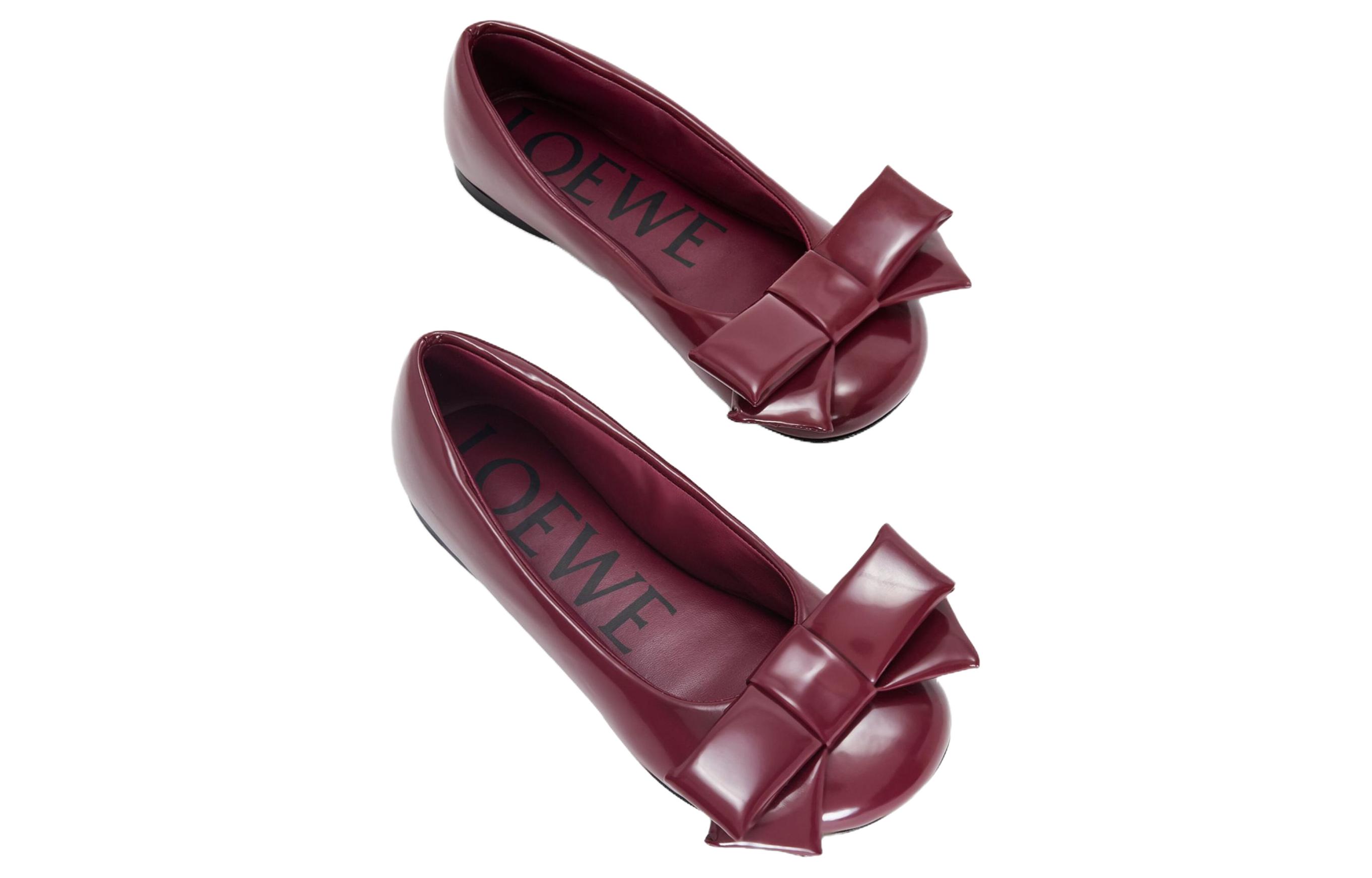 (W) LOEWE Leather Round Toe Bow 'Red Brown' 圖 4