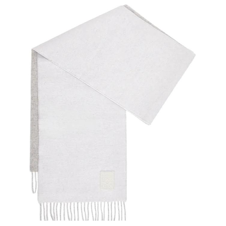 (Women) LOEWE Logo Knit Cashmere Scarf Women White/Light Gray. F811251X06