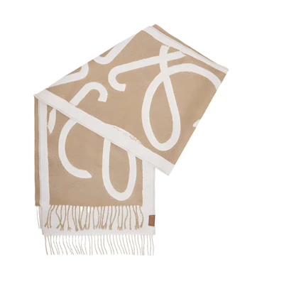 (Women) LOEWE Logo Wool Knit Scarf for Women in Light Brown. F811257XA0-3159