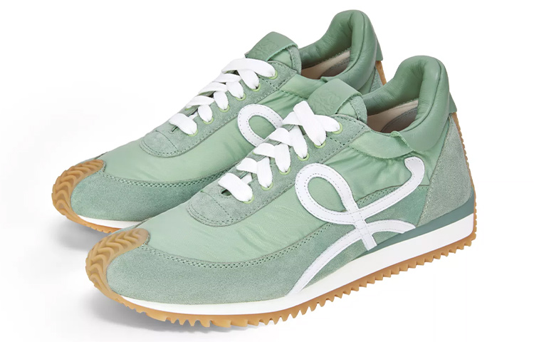 (W) LOEWE Low-Top Suede Sneakers 'Green Lace-Up' 圖 3