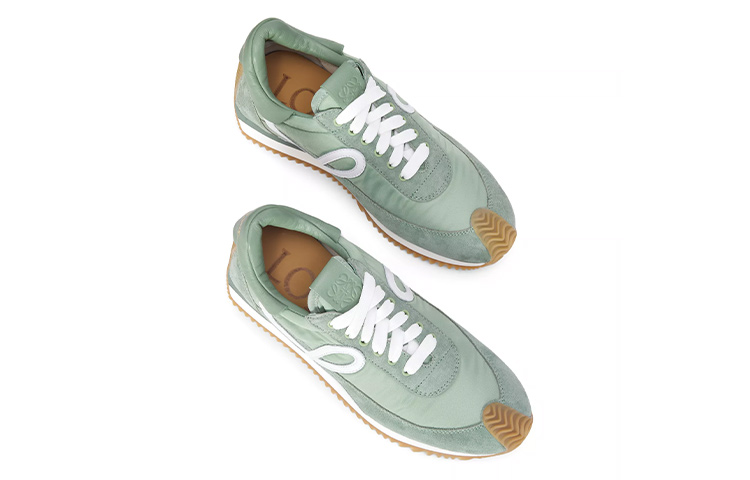 (W) LOEWE Low-Top Suede Sneakers 'Green Lace-Up' 圖 4