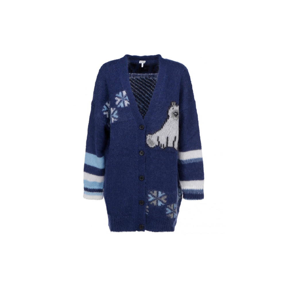 (Women) LOEWE Oversized Single-Breasted Knit Cardigan Navy Blue S359330XBR-5095