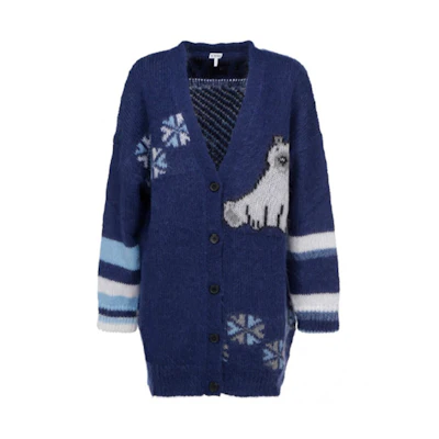 (Women) LOEWE Oversized Single-Breasted Knit Cardigan Navy Blue S359330XBR-5095