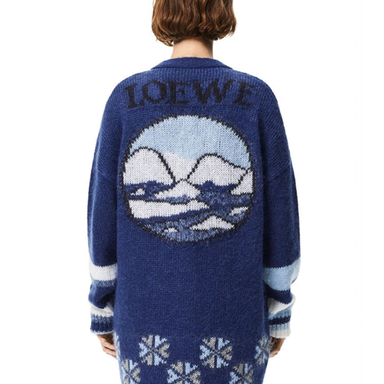 Purchase (Women) LOEWE Oversized Single-Breasted Knit Cardigan Navy Blue S359330XBR-5095