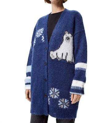 (Women) LOEWE Oversized Single-Breasted Knit Cardigan Navy Blue S359330XBR-5095 Details for (Women) LOEWE Oversized Single-Breasted Knit Cardigan Navy Blue S359330XBR-5095