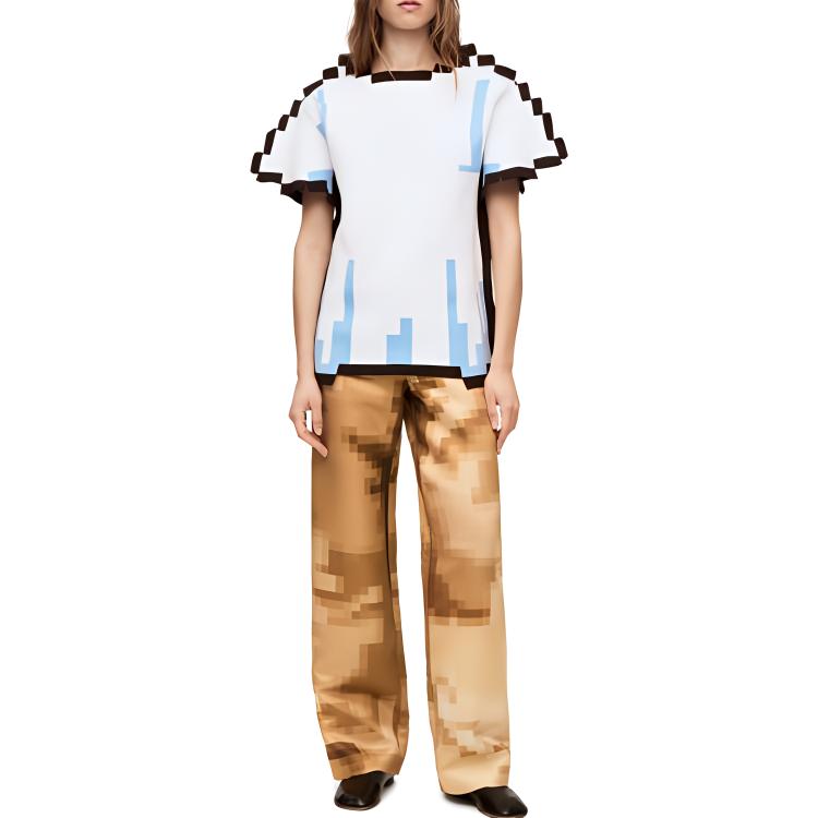 Lookbook (W) ロエベ ピクセルシリーズ SS23 テクノロジープリント ホワイトTシャツ. S540Y14KCO-2100