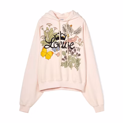 (Women) LOEWE Plant Print Drawstring Hoodie Pink S800Y25X03-7629
