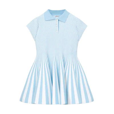 (Women) LOEWE Pleated Short-Sleeve Polo Dress Women Blue S540Y15K94-6413