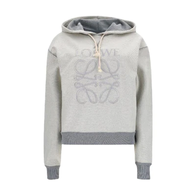 (Women) LOEWE Puzzle Embroidered Cotton Hoodie Women’s Light Grey S359341X98-1440