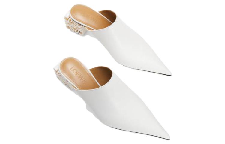 Shop (W) LOEWE Sandal Slip-On Hak Tinggi 'Kulit Putih' L815379X682100
