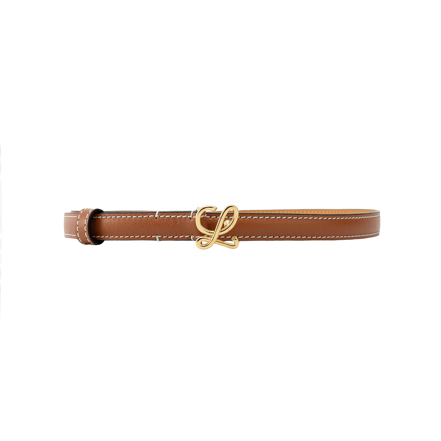(Women) LOEWE Smooth Leather Belt Tan Brown 1.5cm Wide E821238X01-2526