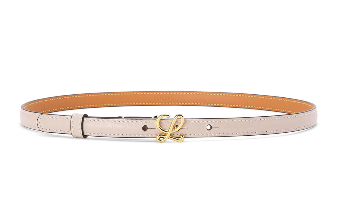 Order (W) LOEWE 女士光面皮革金扣腰带 浅燕麦色/金色 1.5cm宽 E619Z16X05-3971