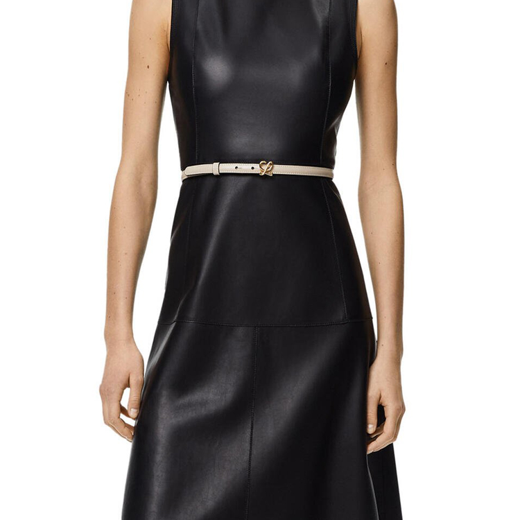 Lookbook (W) LOEWE 女士光面皮革金扣腰带 浅燕麦色/金色 1.5cm宽 E619Z16X05-3971