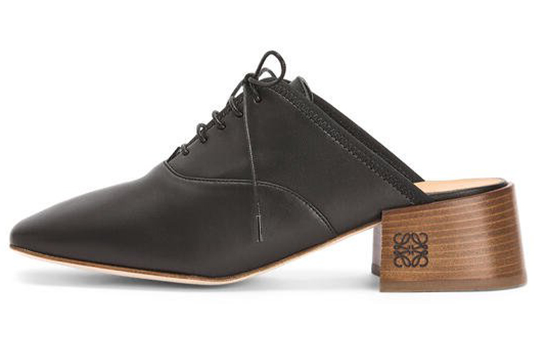 (W) LOEWE Soft Derby High Heel Mules 'Black Leather'