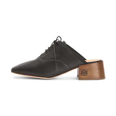 (W) LOEWE Soft Derby High Heel Mules 'Black Leather'