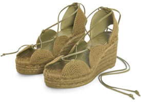 Shop (W) LOEWE Solar 'Espadrille Wedge Hijau Hemp Ankle Tie' L616283X19-8795