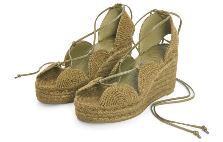 Shop (W) LOEWE Solar 'Alpargata Plataforma Verde Cáñamo con Cinta al Tobillo' L616283X19-8795