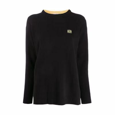 (Women) LOEWE SS21 Black Wool Knit Crewneck Sweater. S3109280SM-1100