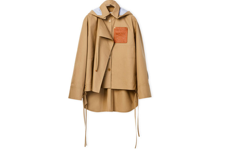 Order (W) LOEWE SS21 Jaket Parka Hood Lepas Wanita Warna Cokelat Karamel. S540Y02X10-3550