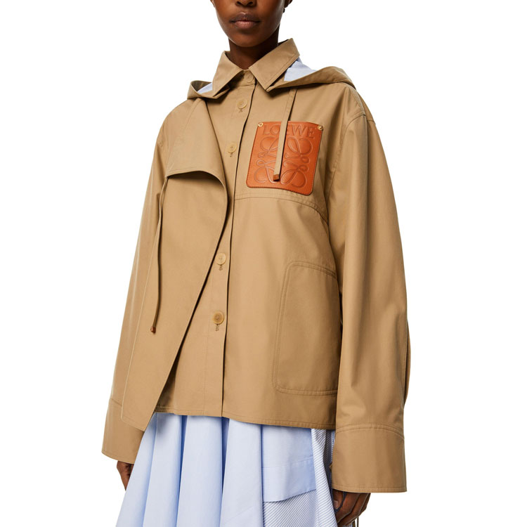 Details for (W) LOEWE SS21 Jaket Parka Hood Lepas Wanita Warna Cokelat Karamel. S540Y02X10-3550