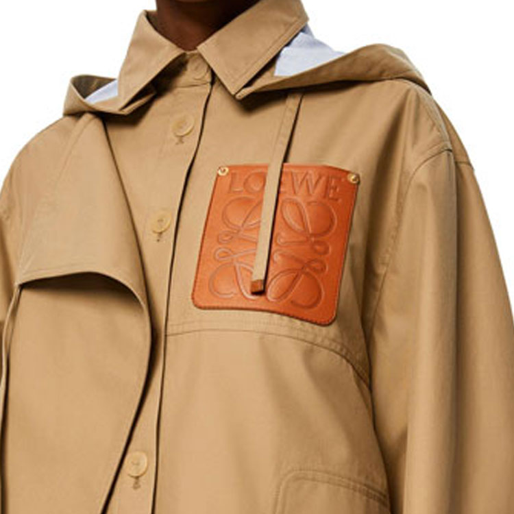 Sizing (W) LOEWE SS21 Jaket Parka Hood Lepas Wanita Warna Cokelat Karamel. S540Y02X10-3550