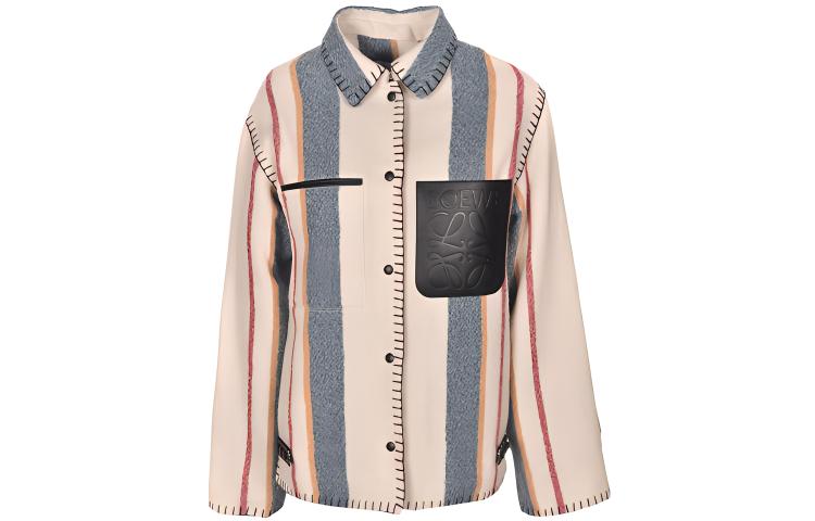 (Women) LOEWE SS21 Striped Single-Breasted Jacket Beige Outerwear S359330XCH-9990