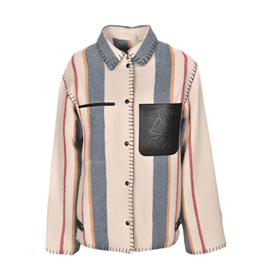 (Women) LOEWE SS21 Striped Single-Breasted Jacket Beige Outerwear S359330XCH-9990