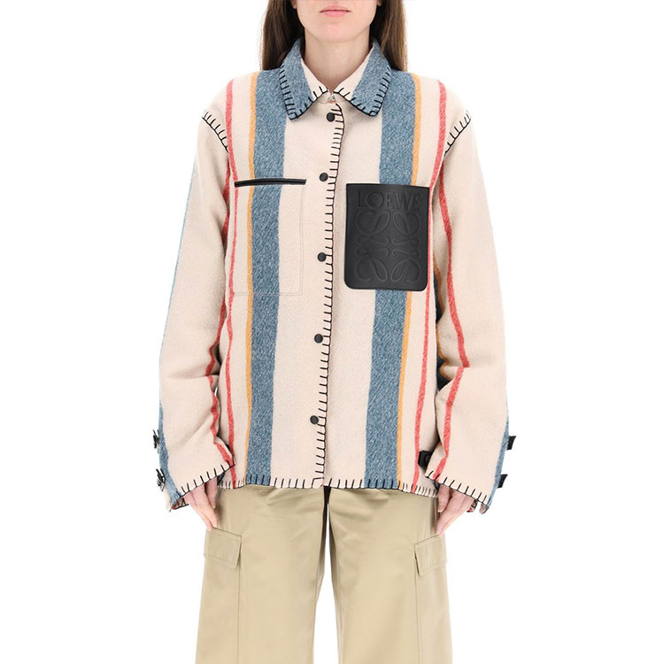 Shop (W) ロエベ SS21 ストライプ シングルブレスト ジャケット ベージュ アウターウェア S359330XCH-9990