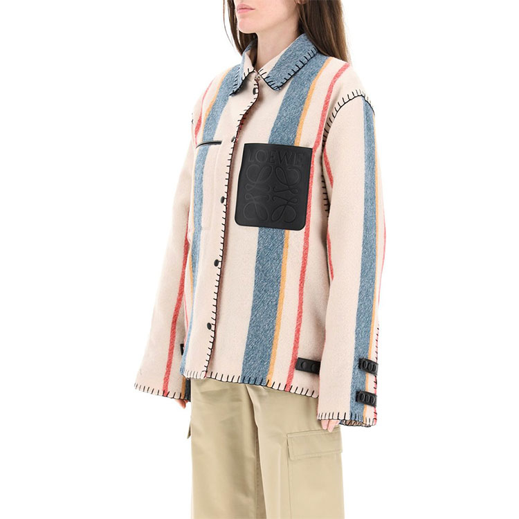 Details for (W) ロエベ SS21 ストライプ シングルブレスト ジャケット ベージュ アウターウェア S359330XCH-9990