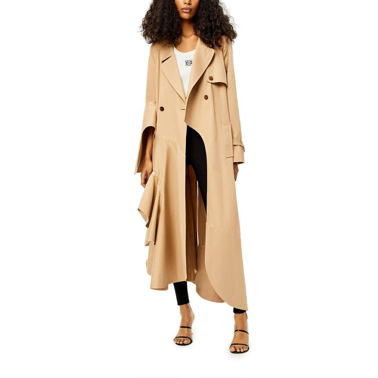 Lookbook (W) LOEWE SS22 Beige Kot Parit Asimetri Berganda dengan Tali Pinggang. S540Y02X53-2140