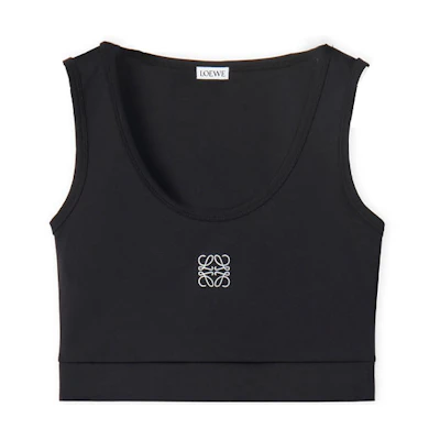 (Women) LOEWE SS22 Black Logo Print Stretch Jersey Sports Bra. S359Y23X32-1100