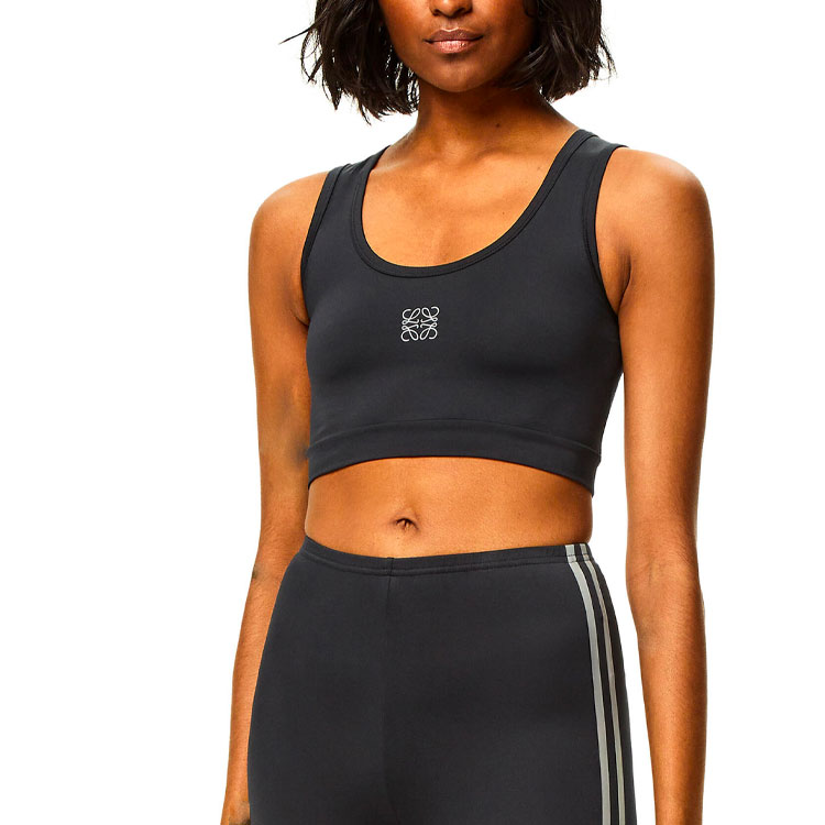 Shop (Women) LOEWE SS22  Black Logo Print Stretch Jersey Sports Bra. S359Y23X32-1100